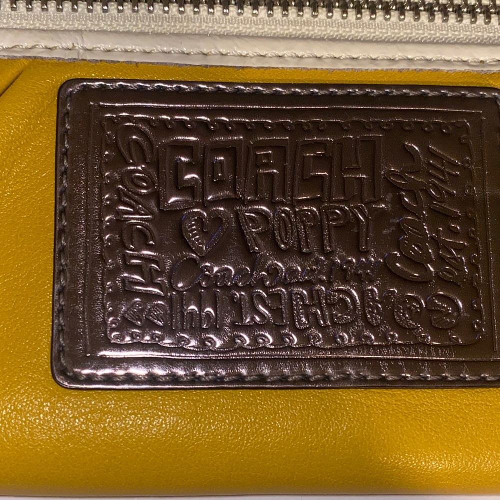 Coach Poppy Mustard Yellow & Cream Wristlet Wallet with Ocelot interior - Picture 7 of 16